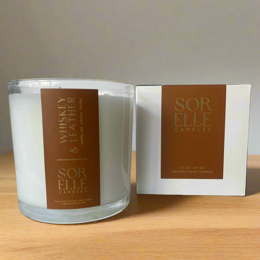 WHISKEY & LEATHER - LARGE SCENTED COCONUT WAX CANDLE
