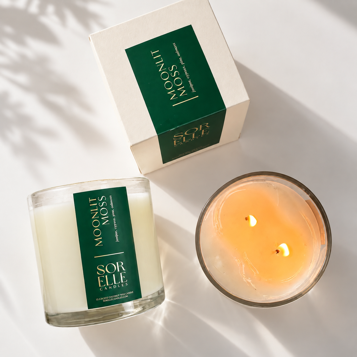 Moonlit moss strong scented coconut wax candle. Hand poured houston Tx.