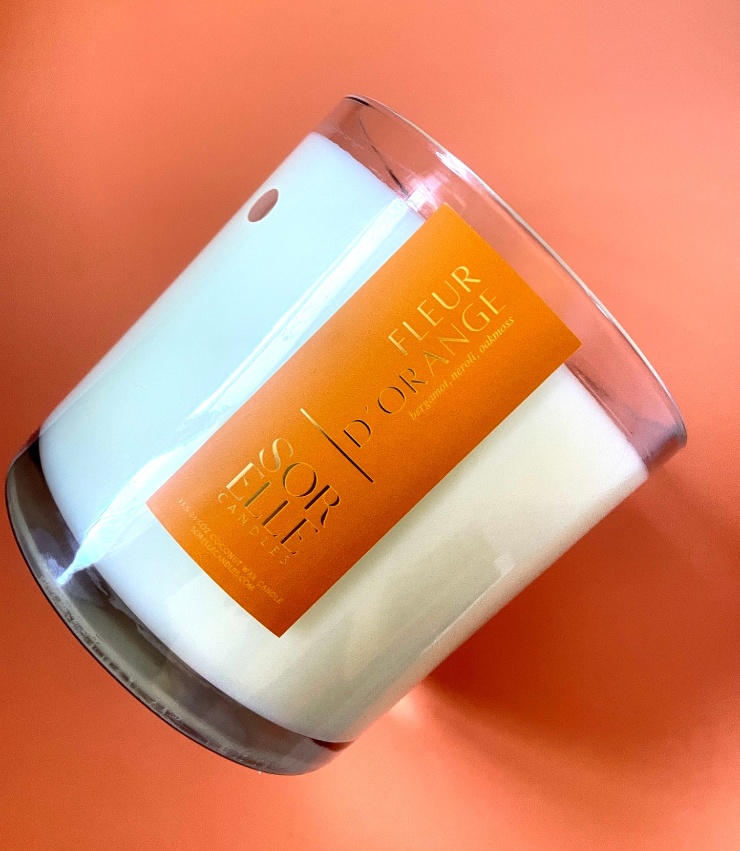 15 oz and 25 oz strong scented jasmine and orange blossom coconut wax glass candle with gold foil label