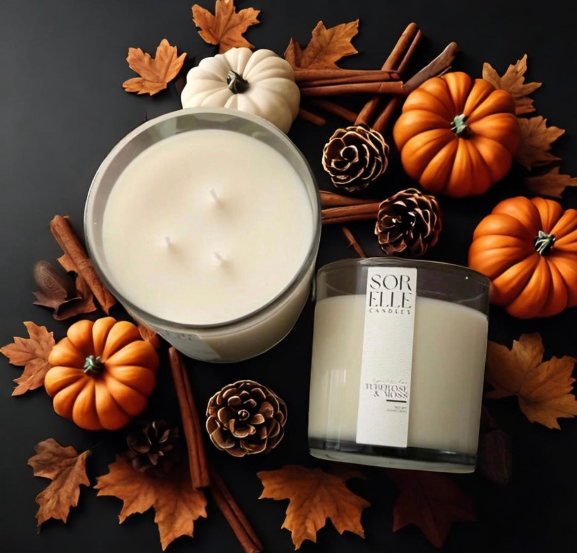 warm and earthy Pumpkin Oud coconut soy wax candle - strong Scented Fall Candle