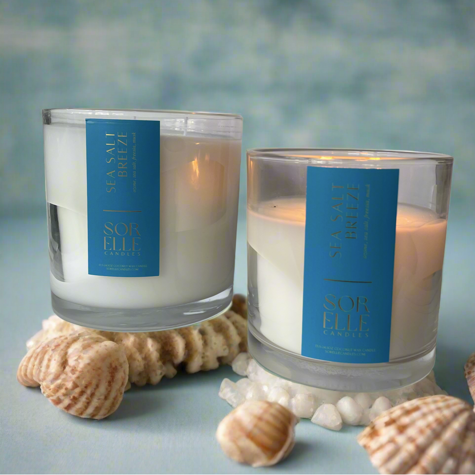 15 oz and 25 oz SEA SALT BREEZE - LARGE SCENTED COCONUT WAX CANDLE