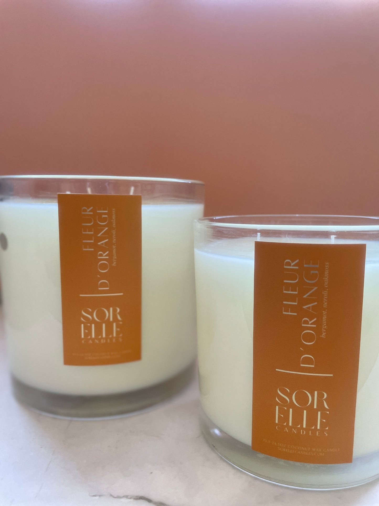 15 oz and 25 oz strong scented jasmine and orange blossom coconut wax glass candle with gold foil label