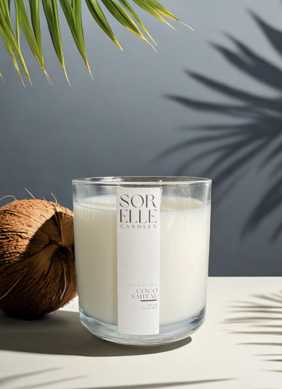 Large Sandalwood candle, sorelle candles coco santal, strong coconut candle