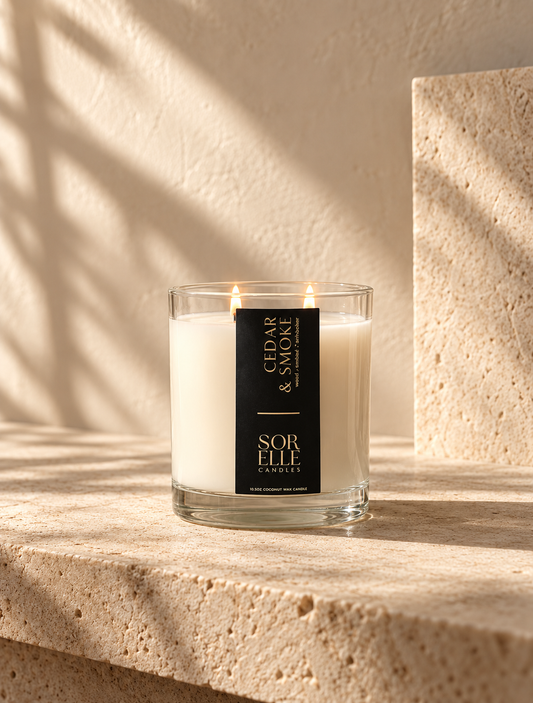 Cedar & Smoke coconut wax candle inspired by Diptyque Feu de Bois