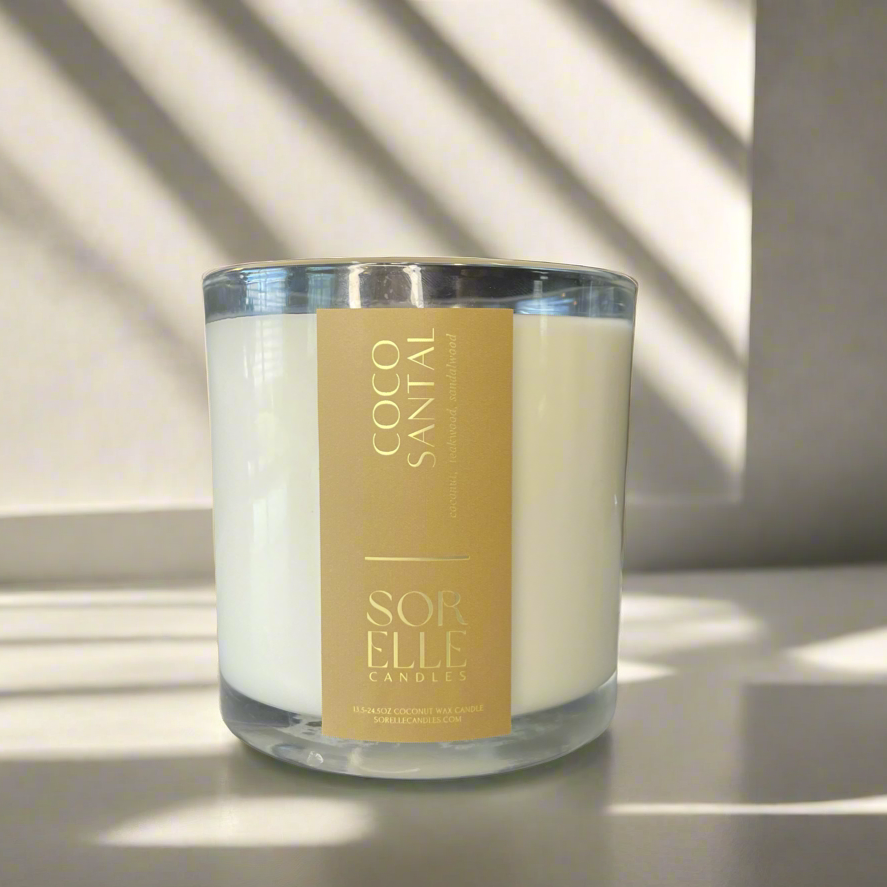 COCONUT SANTAL - LARGE SCENTED COCONUT WAX CANDLE - Sorelle Candles