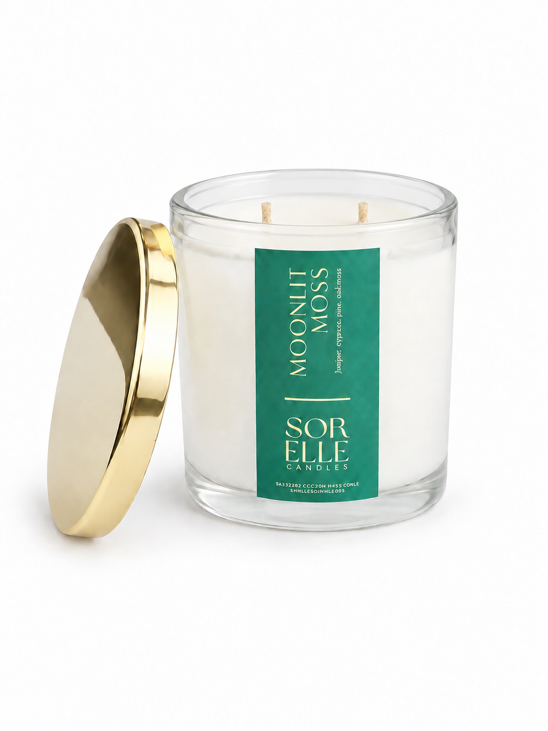 Luxury Gold Candle lid, two wick candle, sorelle candles.