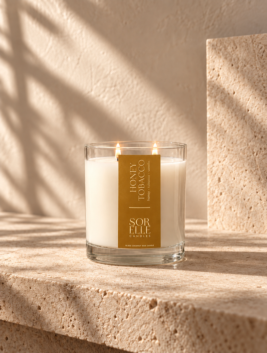 Honey Tobacco, strong scent throw, luxury coconut wax candle. Houston, Tx