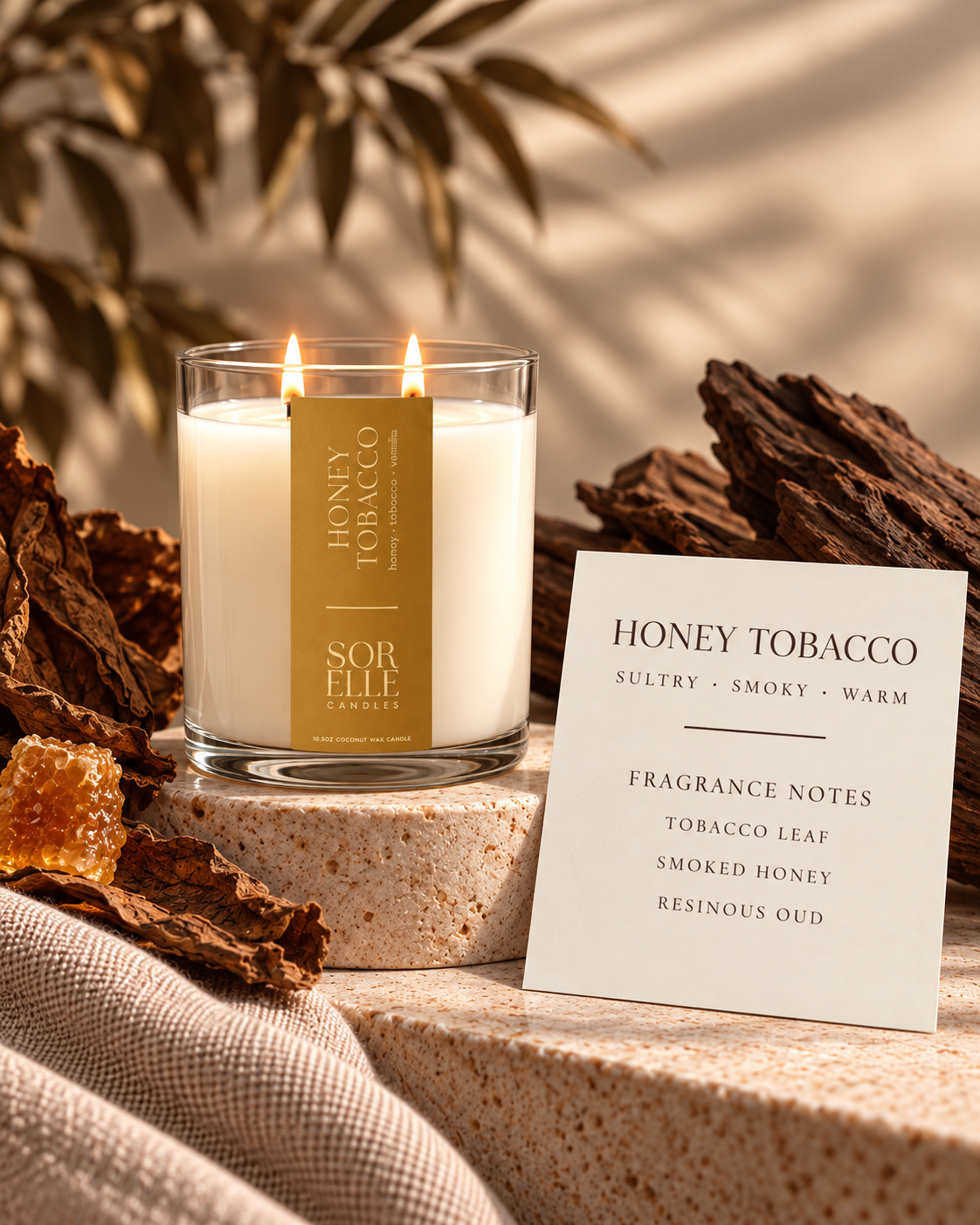 honey tobacco room filling candle. non toxic coconut wax candle. 