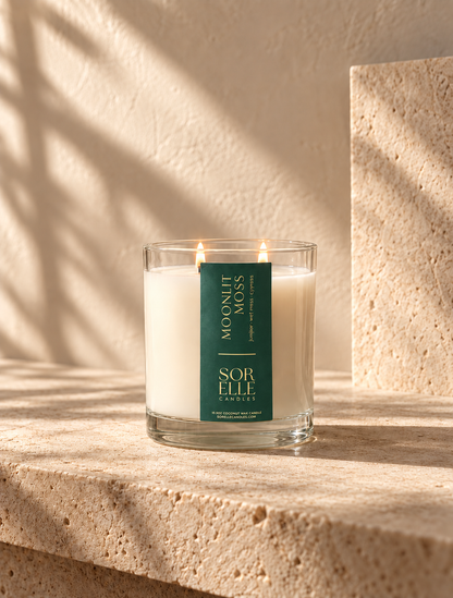 Moonlit Moss coconut wax candle, fresh green forest pine scent