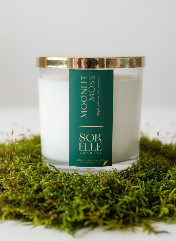 Moonlit Moss — Fresh, Green Forest Pine, luxury coconut wax candle, 14oz & 25 oz Sorelle
