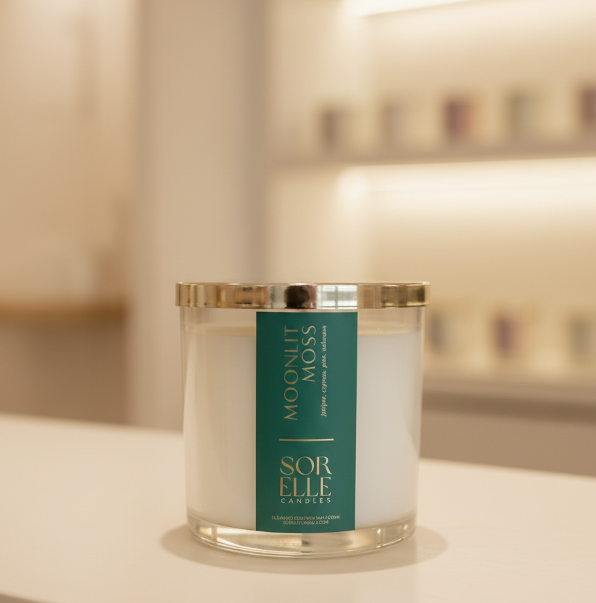 Moonlit Moss — Fresh, Green Forest Pine, luxury coconut wax candle, 14oz & 25 oz Sorelle