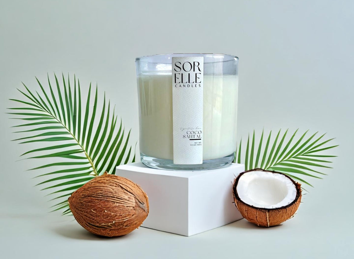 COCONUT SANTAL - LARGE SCENTED COCONUT WAX CANDLE - Sorelle Candles
