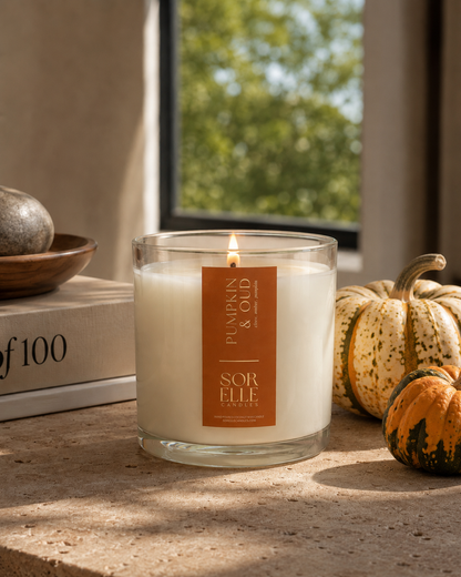 Pumpkin Oud coconut wax candle, room-filling fall scent throw