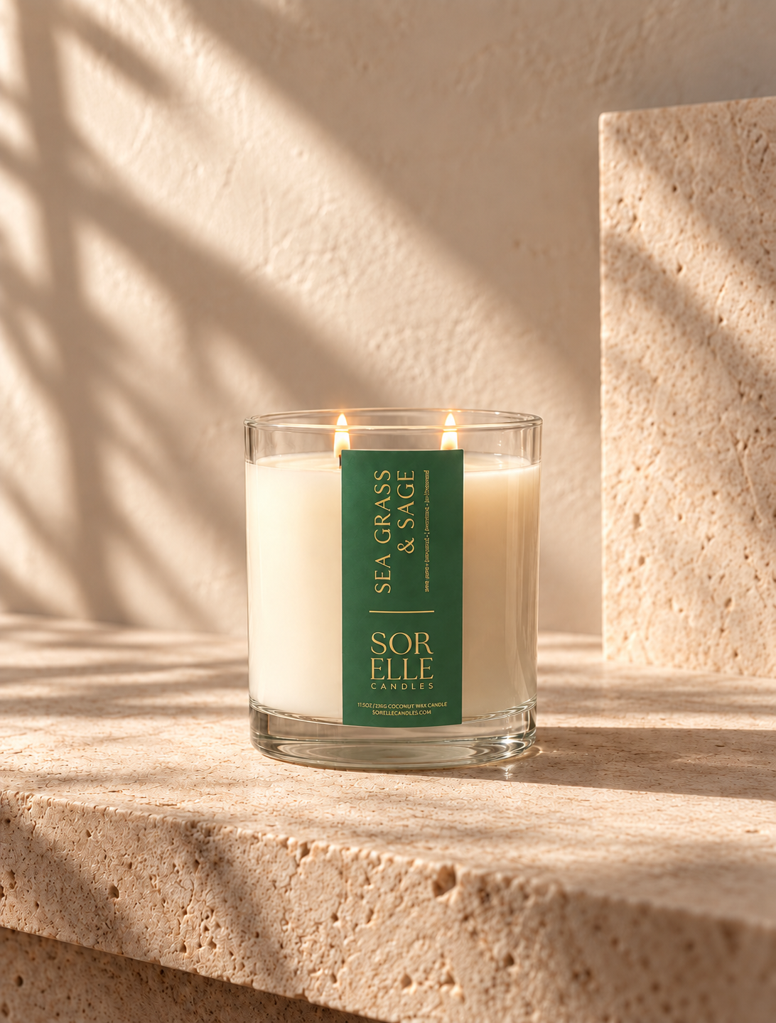 sea grass room filling coconut wax candle, strong scent. Non toxic, luxury candles. Houston texas