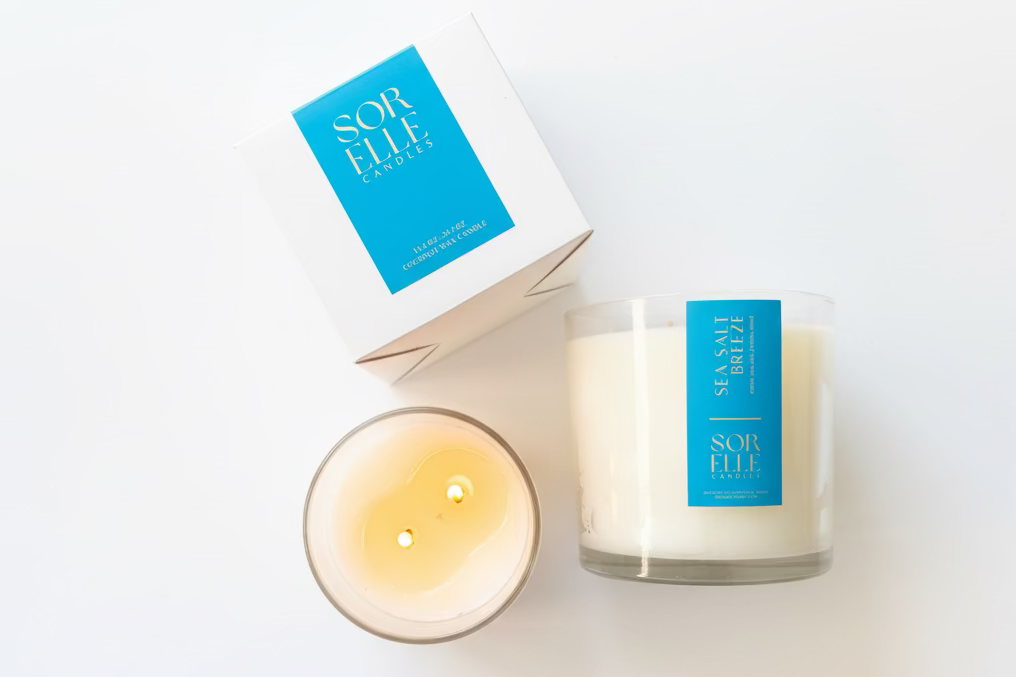 Sea Salt Breeze Strong Scented Coconut wax candle, 14 oz, Sorelle Candles Houston Tx