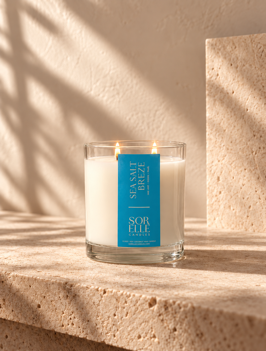 Sea Salt Breeze coconut wax candle, airy coastal sea salt scent