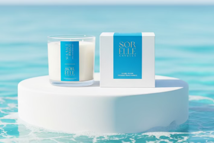 Sea Salt Breeze Strong Scented Coconut wax candle, 14 oz, Sorelle Candles Houston Tx