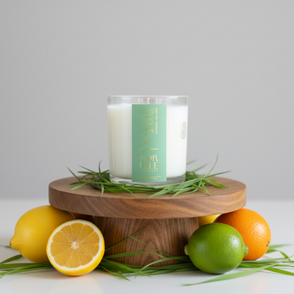Sea grass & Sage, strong scented two wick coconut wax candle. Sorelle candles. 