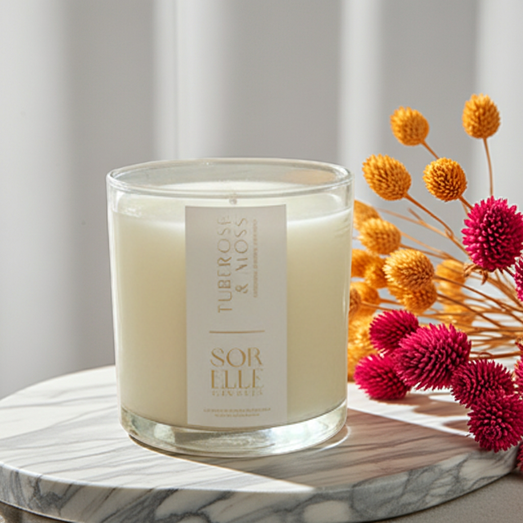 Tuberose coconut wax candle - tuberose, jasmine, oakmoss - hand poured in houston tx