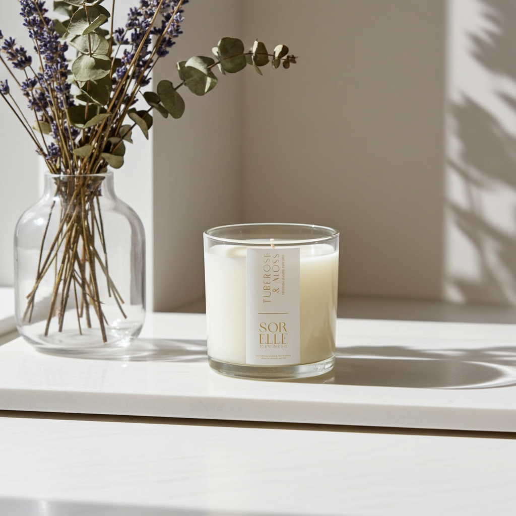 Strong Scented Tuberose coconut wax candle - tuberose, jasmine, oakmoss - hand poured in houston tx