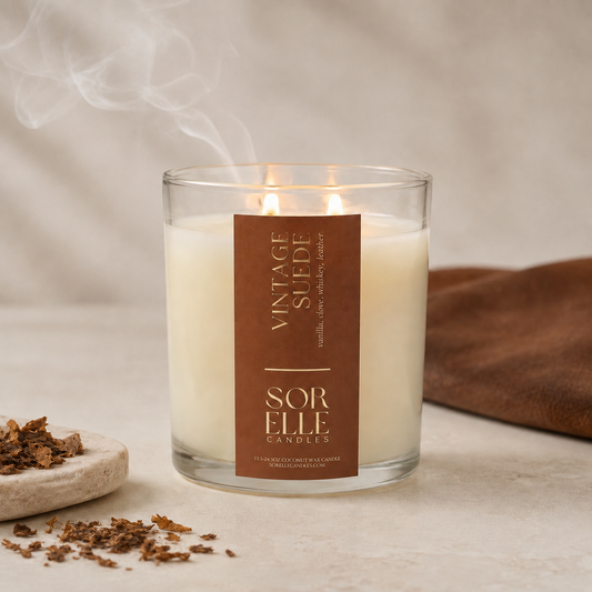 Vintage Suede Cremo Dupe Candle, Large coconut wax candle, Sorelle Candles