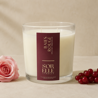 Baies Rouge - Diptyque dupe candle, currant, rose petal, rhubarb. Coconut wax, hand poured in Houston, Tx.