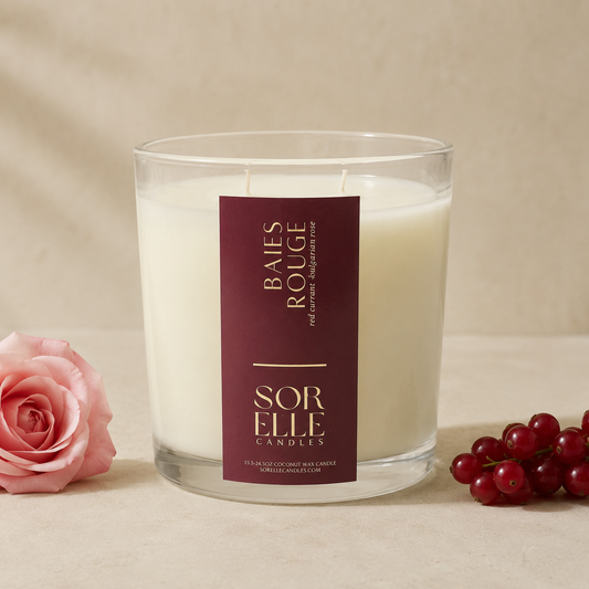 Baies Rouge - Diptyque dupe candle, currant, rose petal, rhubarb. Coconut wax, hand poured in Houston, Tx.