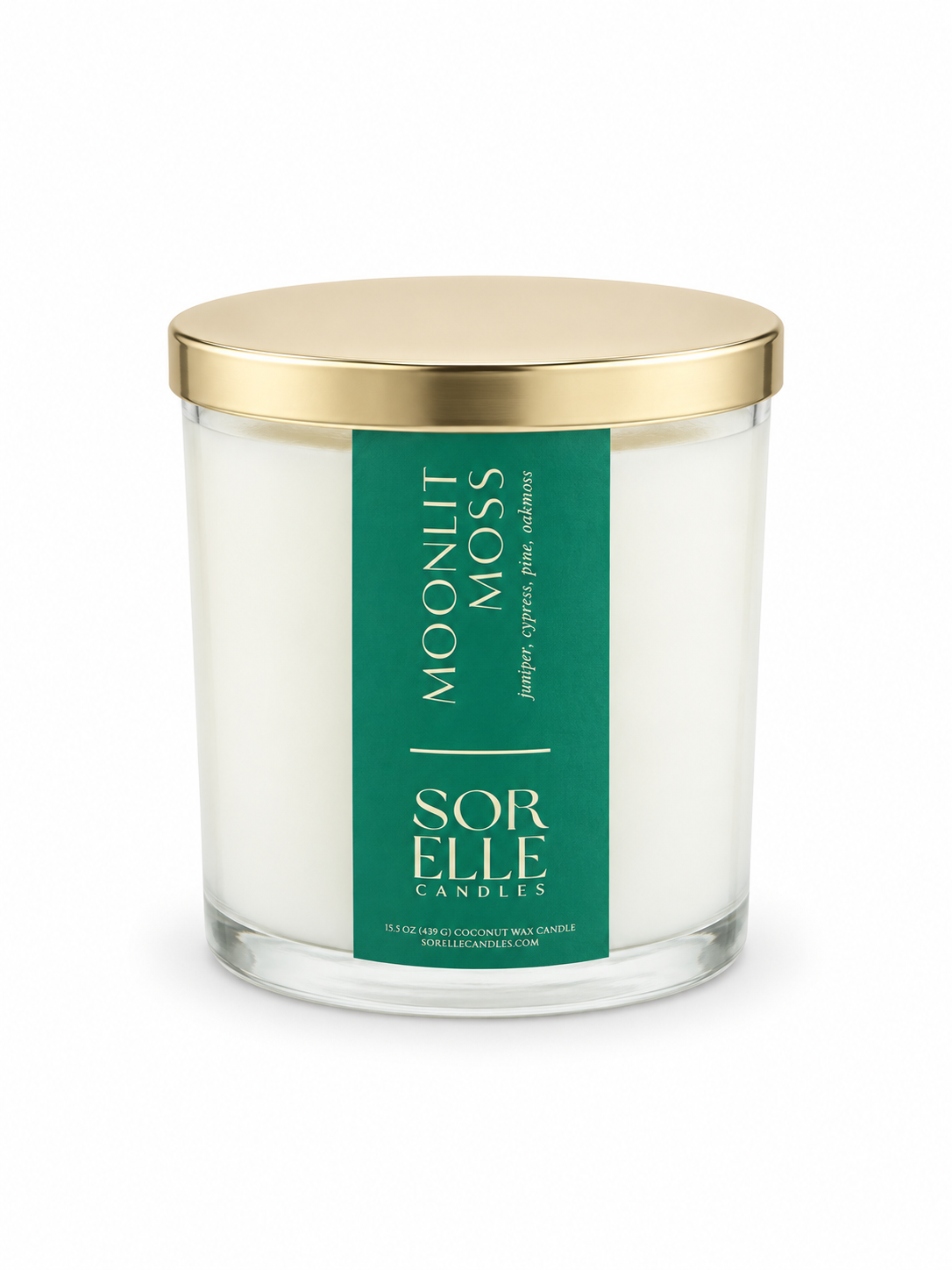 moonlit moss, coconut wax candle with gold lid